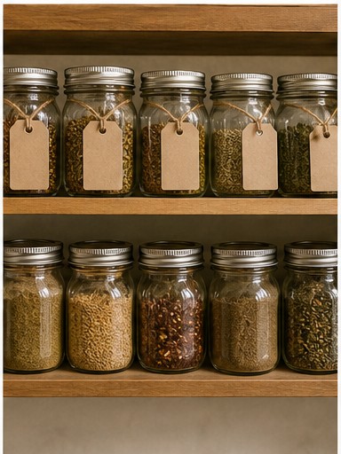 Shelf of dry goods jars